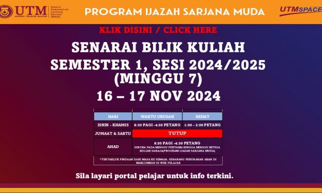 SENARAI BILIK KULIAH SEMESTER 1, SESI 2024/2025, IJAZAH SARJANA MUDA ( 16 – 17 NOV 2024) – PUSAT KUALA LUMPUR