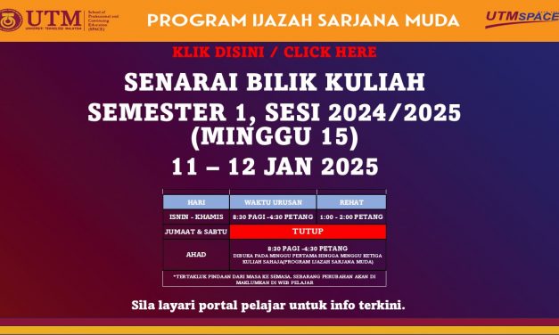 SENARAI BILIK KULIAH SEMESTER 1, SESI 2024/2025, IJAZAH SARJANA MUDA ( 11- 12 JAN. 2024) – PUSAT KUALA LUMPUR