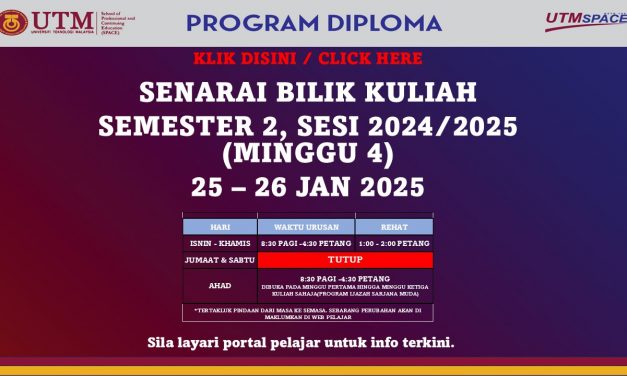 SENARAI BILIK KULIAH SEMESTER 1, SESI 2024/2025, DIPLOMA 1 – 2 FEB 2025 – PUSAT KUALA LUMPUR