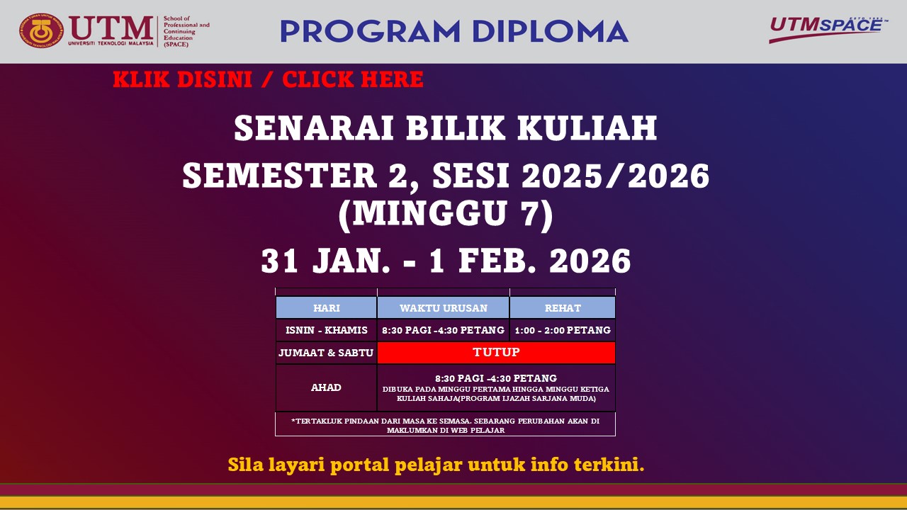 SENARAI BILIK KULIAH SEMESTER 2, SESI 2025/2026, DIPLOMA 24 – 25 JANUARI 2026 – PUSAT KUALA LUMPUR
