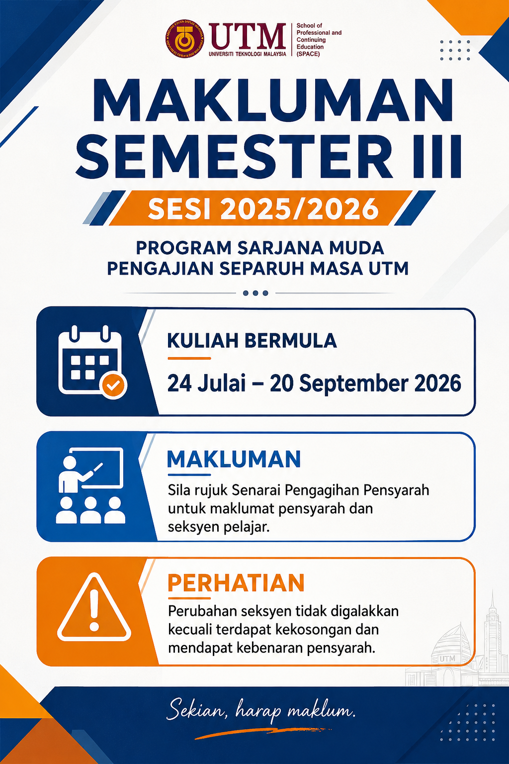 Senarai Pengagihan Pensyarah dan Link Kuliah Online Sem 3, 2025/2026