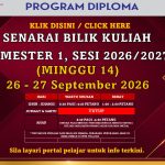 SENARAI BILIK KULIAH SEMESTER 1, SESI 2026/2027, DIPLOMA 26 -27 SEPT 2026 – PUSAT KUALA LUMPUR