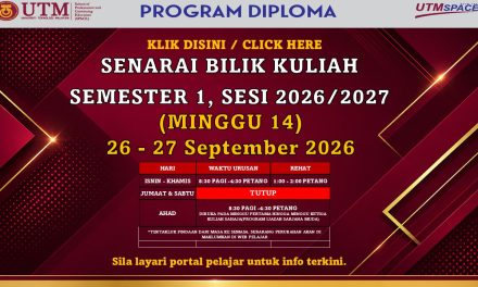 SENARAI BILIK KULIAH SEMESTER 1, SESI 2026/2027, DIPLOMA 26 -27 SEPT 2026 – PUSAT KUALA LUMPUR
